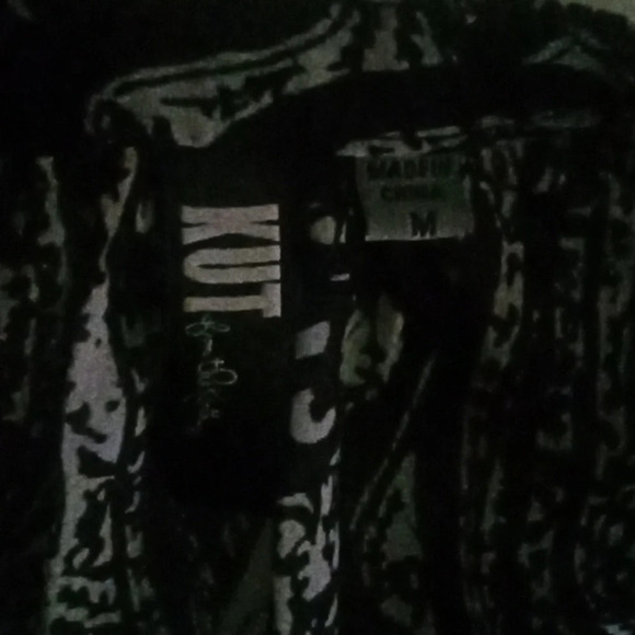 Kut From The Kloth Black & White Sheer Long Sleeve Split Collar Button Up Medium - Picture 9 of 10